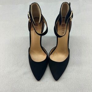 IDIFU Women Black Ankle Strap D'Orsay Pointed Toe Stiletto Heels IN4TARA 7.5